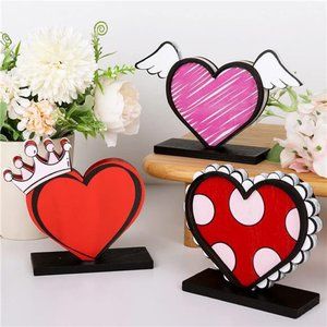 3Pcs Valentines Day Decor Heart Table Decorations Sign